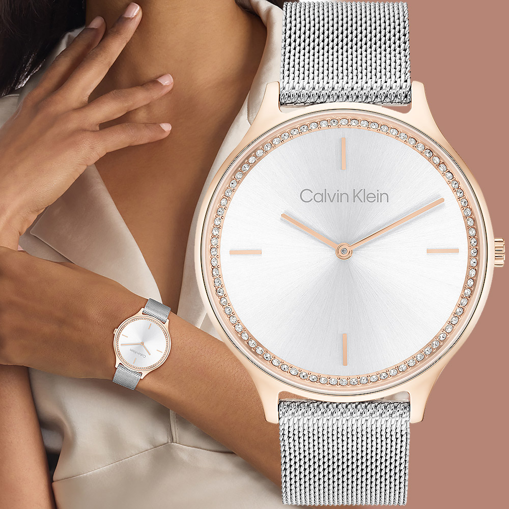 Calvin Klein 凱文克萊 CK Timeless 晶鑽米蘭帶女錶-38mm(25100006)