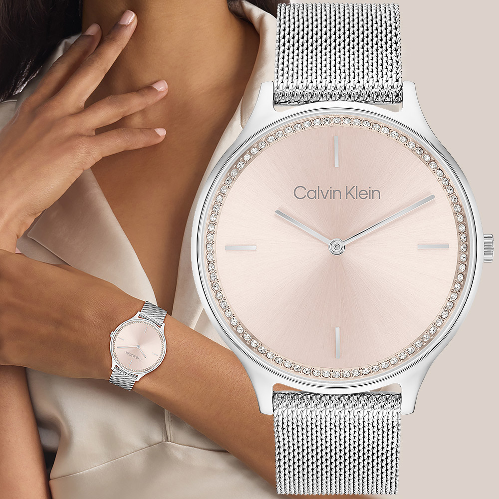 Calvin Klein 凱文克萊 CK Timeless 晶鑽米蘭帶女錶-38mm(25100004)