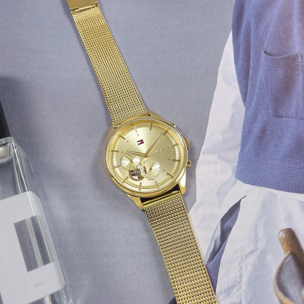 TOMMY HILFIGER / 1782417 / 極簡時尚 優雅迷人 日期 米蘭編織不鏽鋼手錶 鍍金 38mm