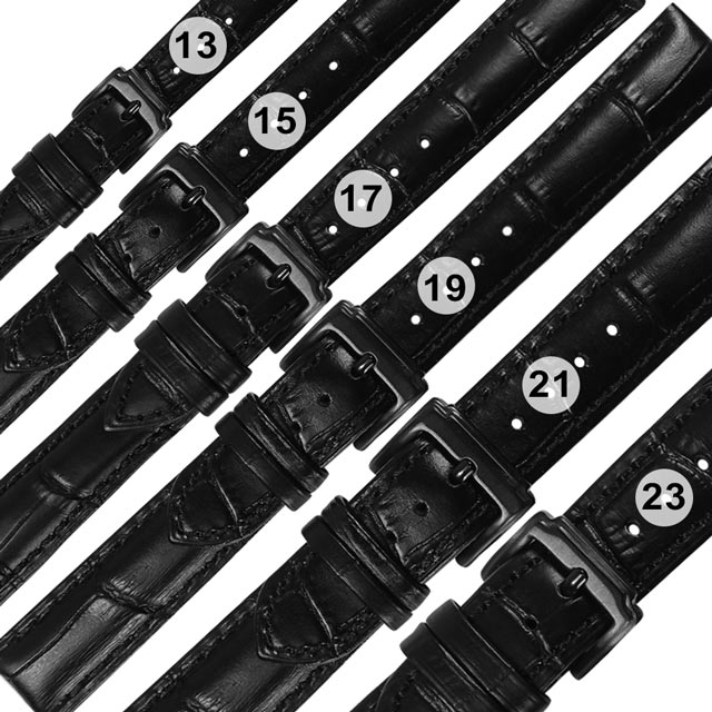 Watchband / 13.15.17.19.21.23 mm / 各品牌通用 真皮壓紋錶帶 鍍黑不鏽鋼扣頭 黑色