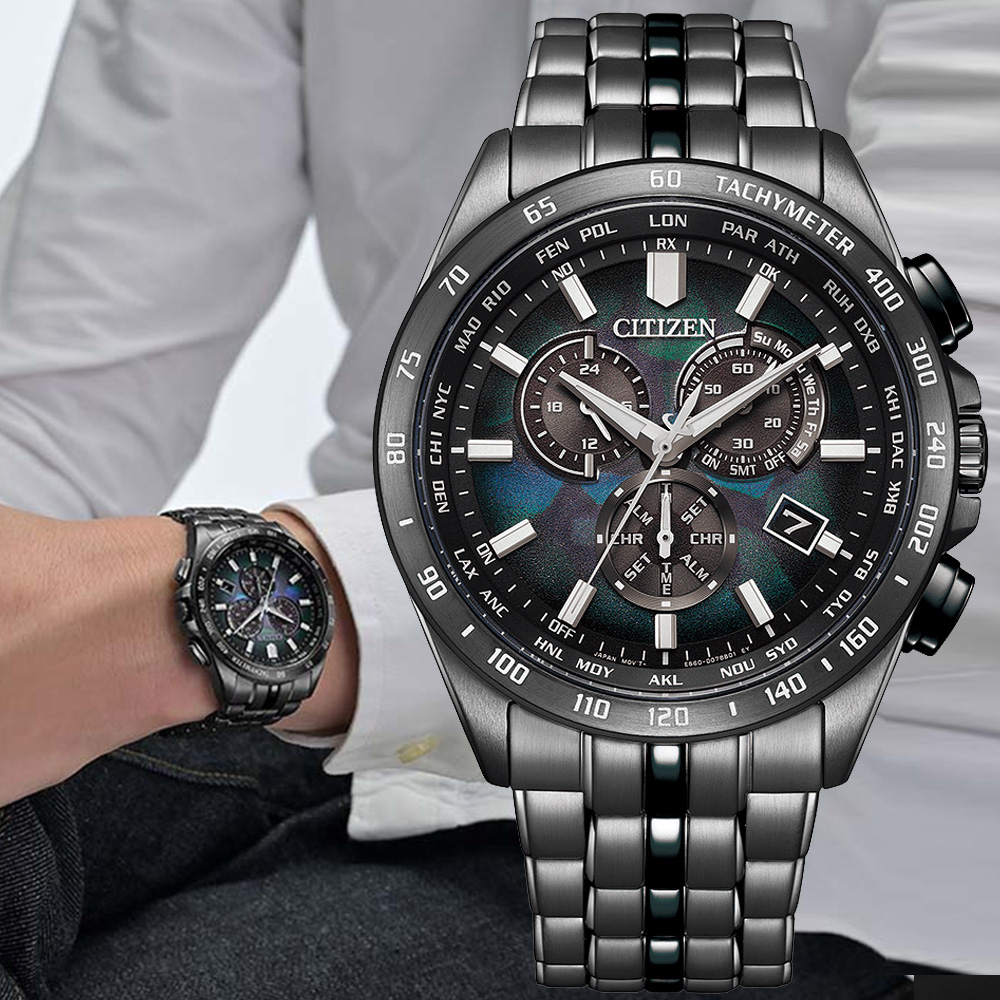CITIZEN星辰 GENTS系列 100週年 限量 宇宙幻彩 光動能電波 計時腕錶 43mm/CB5878-56E