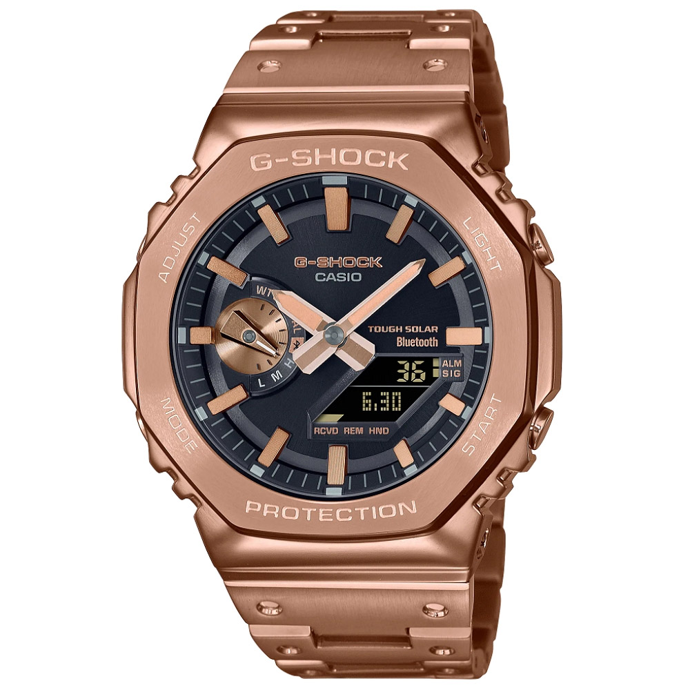 CASIO卡西歐 G-SHOCK 太陽能x藍芽連線 八角錶殼 金屬雙顯腕錶 44.4mm / GM-B2100GD-5A