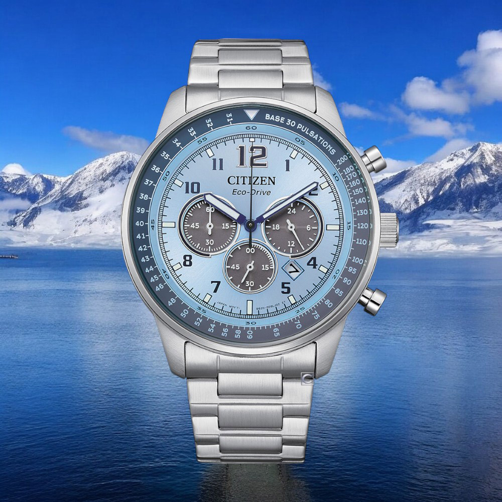CITIZEN 星辰錶 光動能錶 計時腕錶 男錶 手錶 指標錶-CA4500-83M/冰藍44mm