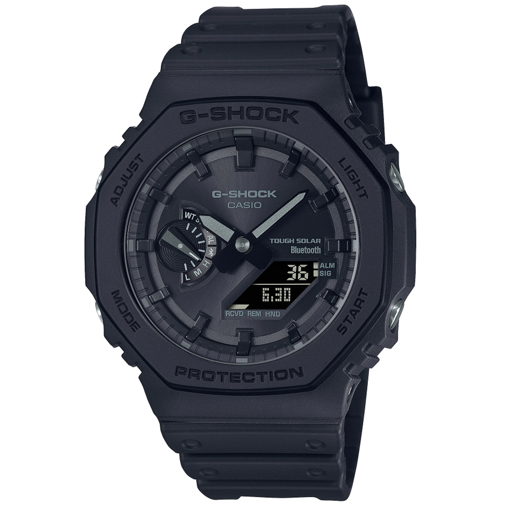 CASIO卡西歐 G-SHOCK 太陽能x藍芽連線 八角錶殼 雙顯腕錶-黑 GA-B2100-1A1