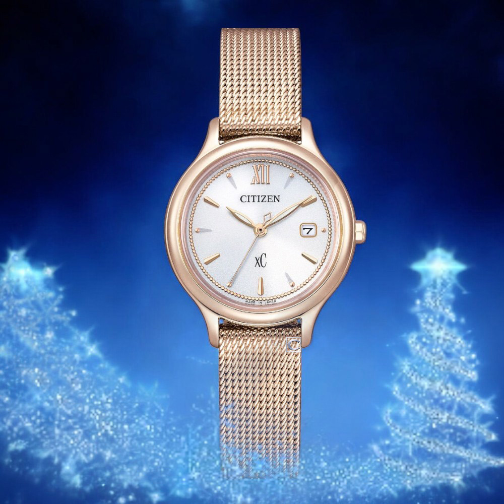 CITIZEN 星辰 xC 系列 光動能 簡約 腕錶 女錶 玫瑰金色-28mm EW2635-62A