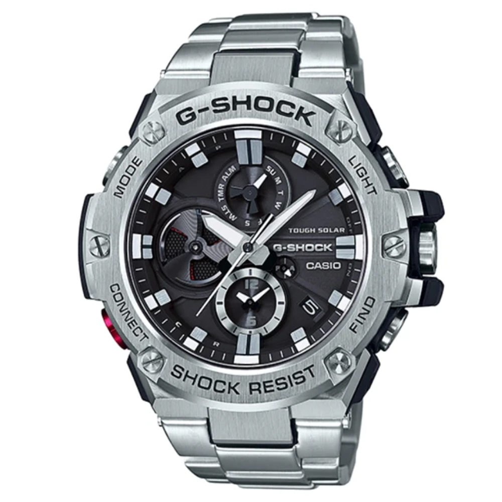 CASIO卡西歐 G-SHOCK 太陽能x藍芽連線 多功能雙顯腕錶 53.8mm / GST-B100D-1A