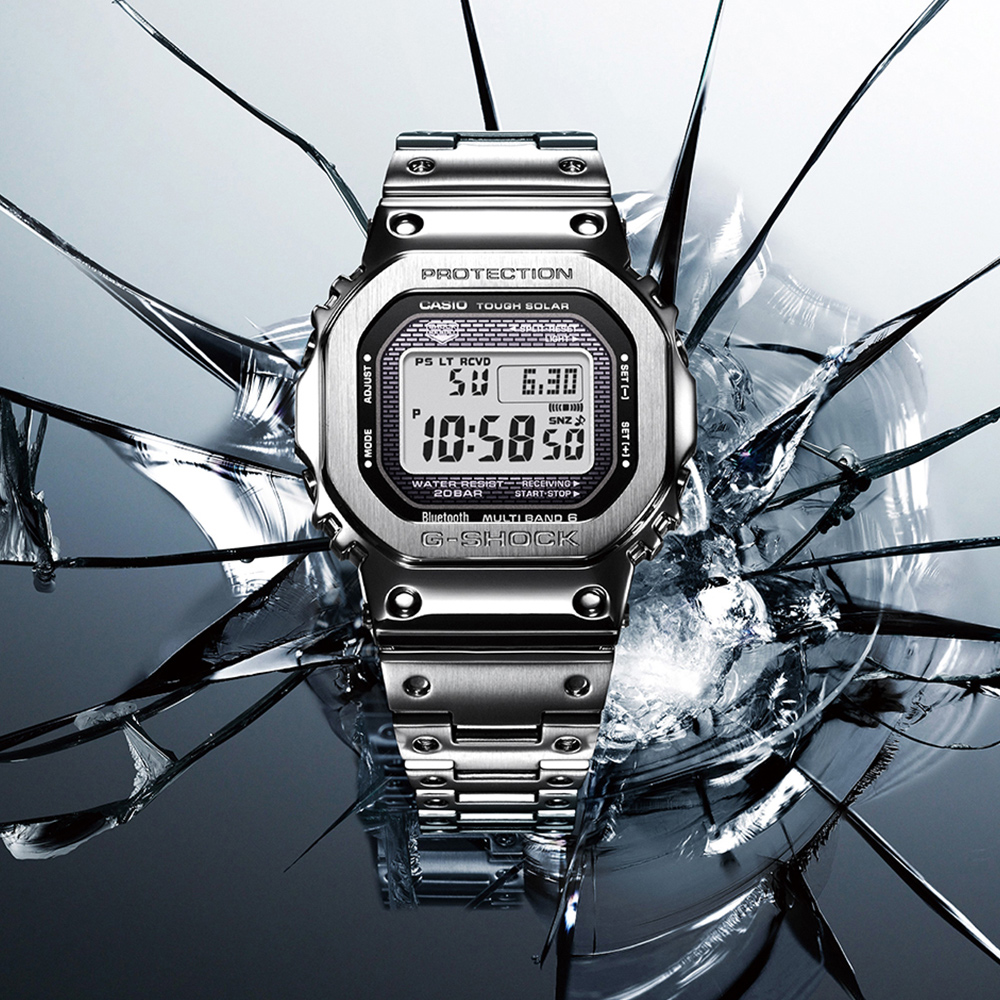 CASIO G-SHOCK 經典方形太陽能藍芽電波錶/銀/GMW-B5000D-1