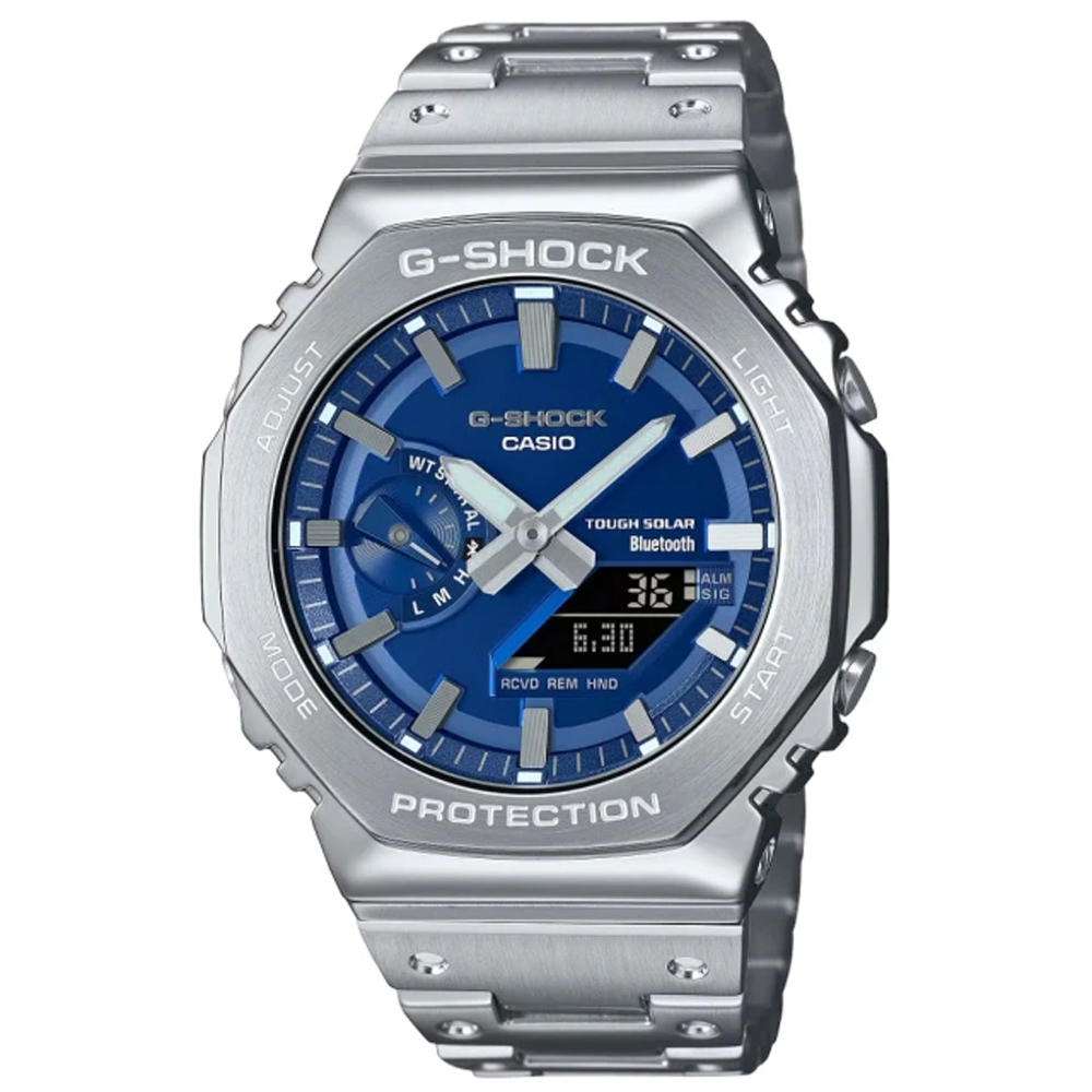 CASIO卡西歐 G-SHOCK 太陽能x藍芽連線 八角錶殼 金屬雙顯腕錶 44.4mm / GM-B2100AD-2A