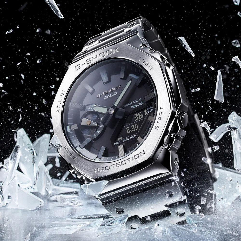 CASIO卡西歐 G-SHOCK 太陽能x藍芽連線 八角錶殼 金屬雙顯腕錶 44.4mm / GM-B2100D-1A