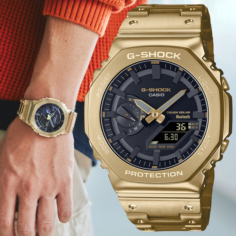 CASIO G-SHOCK 太陽能藍芽全金屬八角造型計時錶/金/GM-B2100GD-9A