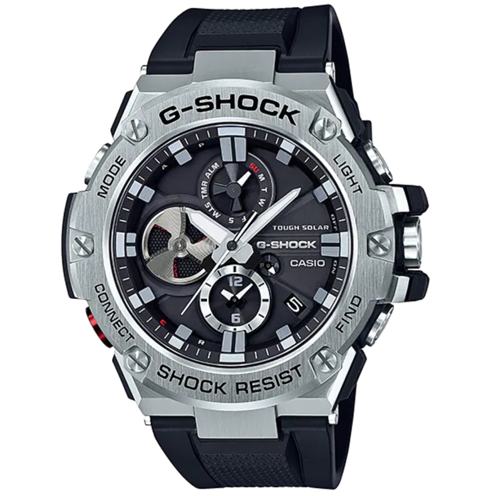 【CASIO 卡西歐】 G-SHOCK G-STEEL 系列藍芽太陽能電力 高密度分層防護構造 GST-B100-1A 53.8mm