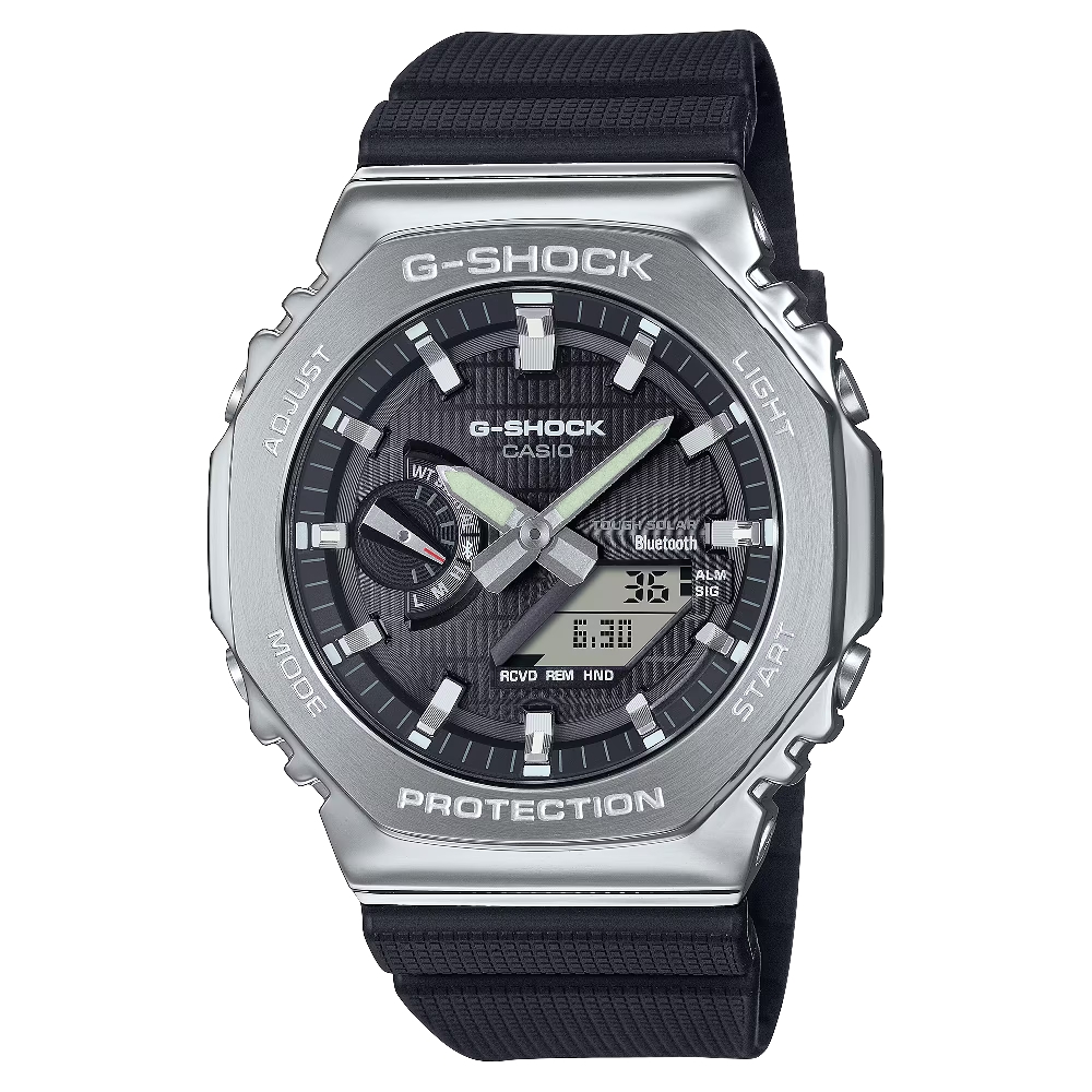 【CASIO 卡西歐】G-SHOCK 藍芽太陽能電力 精緻光澤金屬設計錶款 黑 GBM-2100-1A 44.4mm
