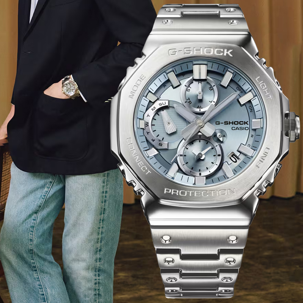 CASIO卡西歐 G-SHOCK 太陽能x藍芽連線 八角錶殼 金屬雙顯腕錶 46.3mm / GMC-B2100AD-2A