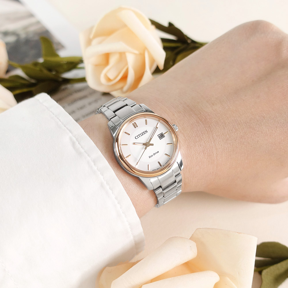 CITIZEN 星辰錶 / EW2319-71A / 光動能 優雅迷人 藍寶石水晶玻璃 日期 白色 27mm