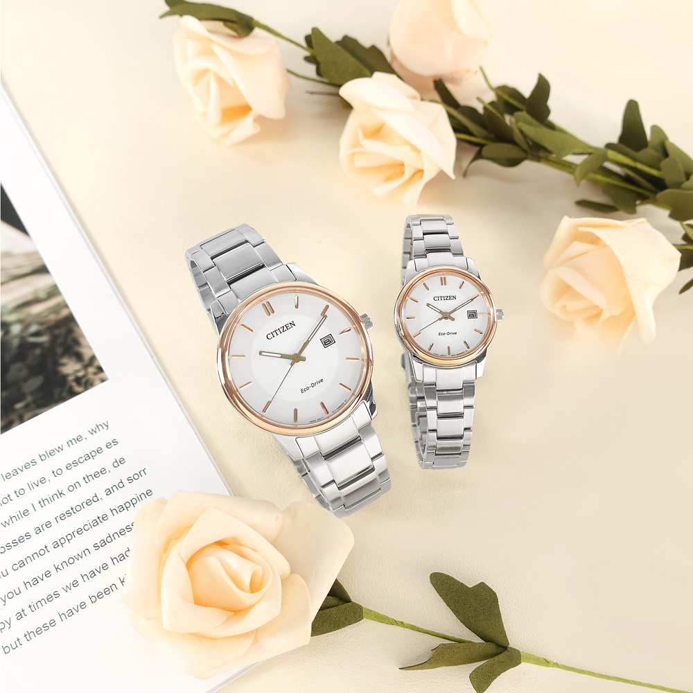 CITIZEN 星辰錶 / BM6979-74A.EW2319-71A / 光動能 藍寶石水晶玻璃 情人對錶 白色 40mm+27mm