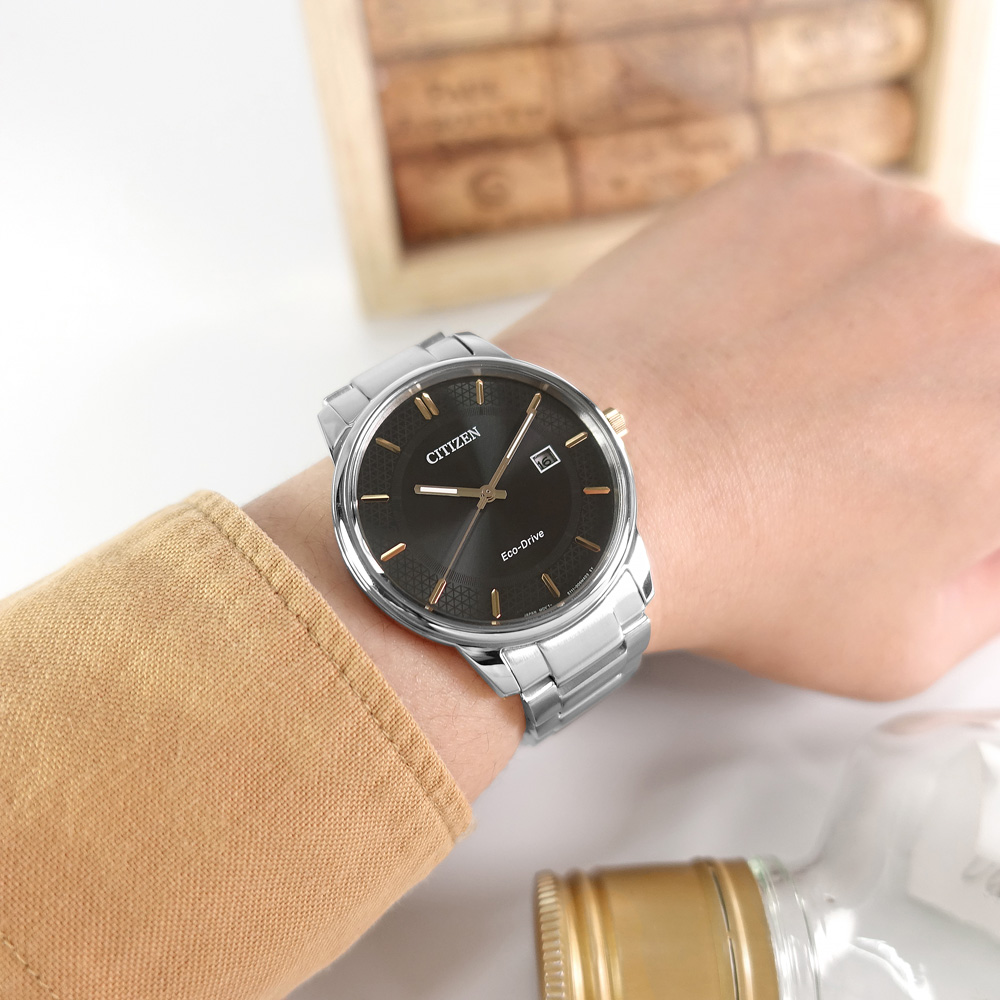 CITIZEN 星辰錶 / BM6977-70E / 光動能 藍寶石水晶玻璃 日期 不鏽鋼男錶 黑色 40mm