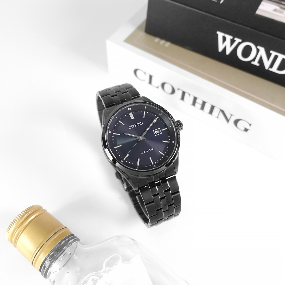 CITIZEN 星辰錶 / BM7567-50L / 亞洲限定款 光動能 藍寶石水晶玻璃 日期 防水100米 藍x鍍黑 41mm