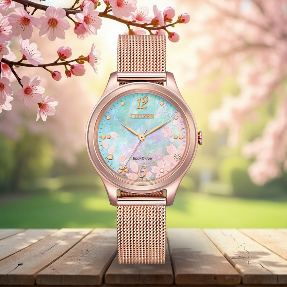CITIZEN 星辰錶 Eco-Drive 櫻花限定 光動能 女錶 手錶-EM0508-80D/錶徑 32mm