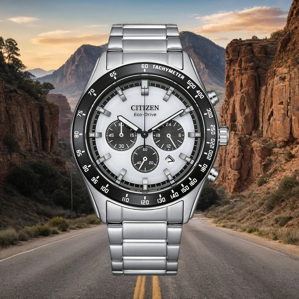 CITIZEN 星辰 賽車風格光動能三眼計時手錶 CA4674-58A