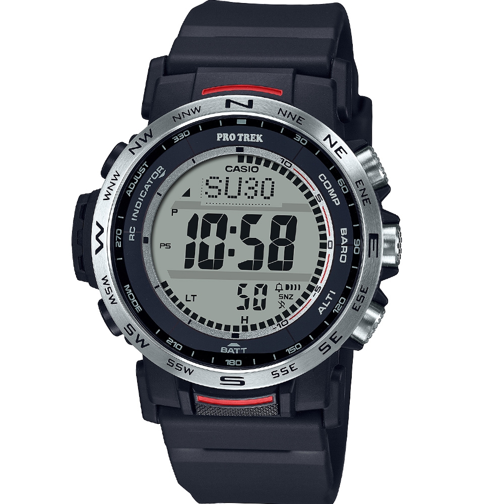 【CASIO 卡西歐】PRO TREK 電波 太陽能電力 三重感應器 戶外探險 PRW-35-1A 44.6mm