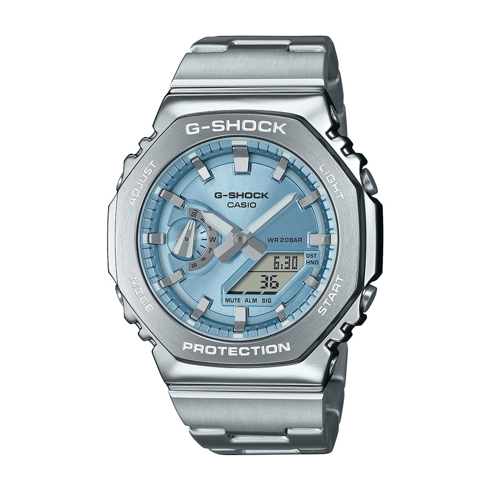 【CASIO 卡西歐】G-SHOCK 高質感金屬 絢彩錶盤 天際藍 簡約百搭 八角形錶殼 GM-2110D-2A 44.4mm