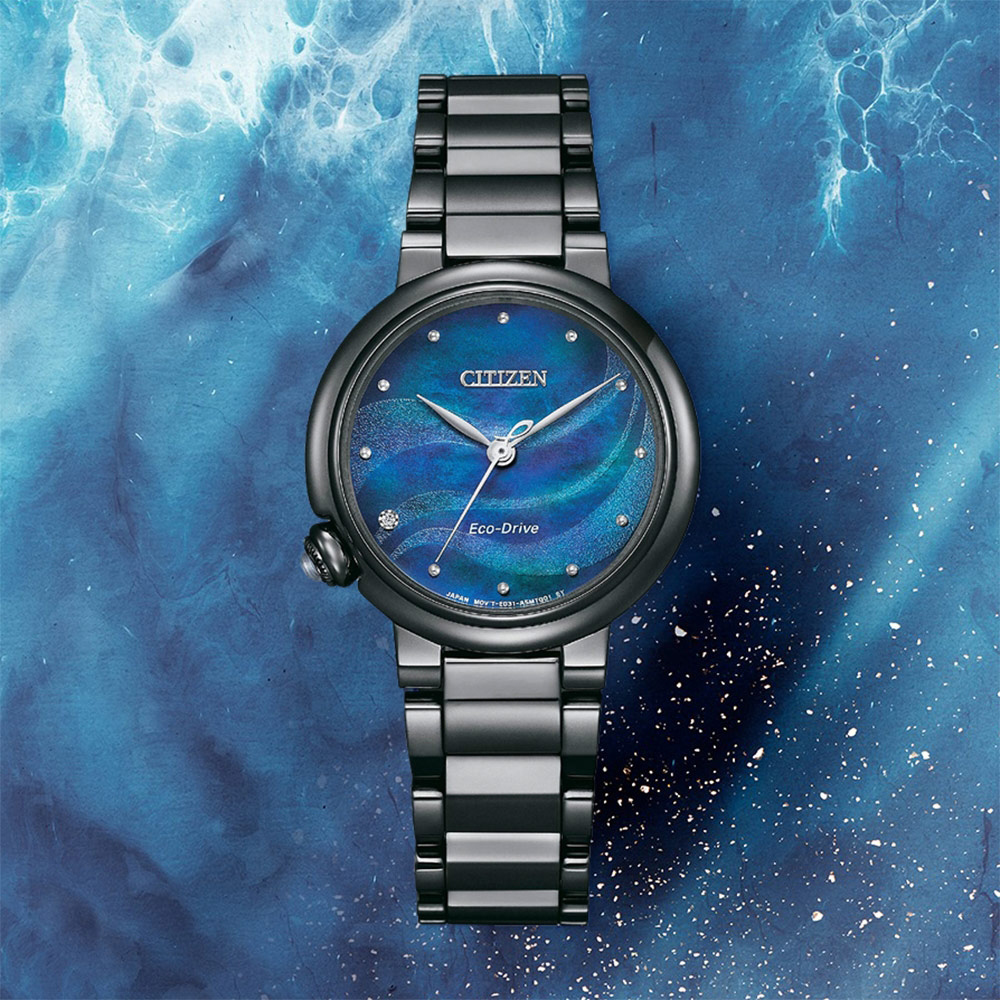 CITIZEN 星辰 L系列光動能白蝶貝典雅真鑽腕錶/黑/30mm/EM0915-86N