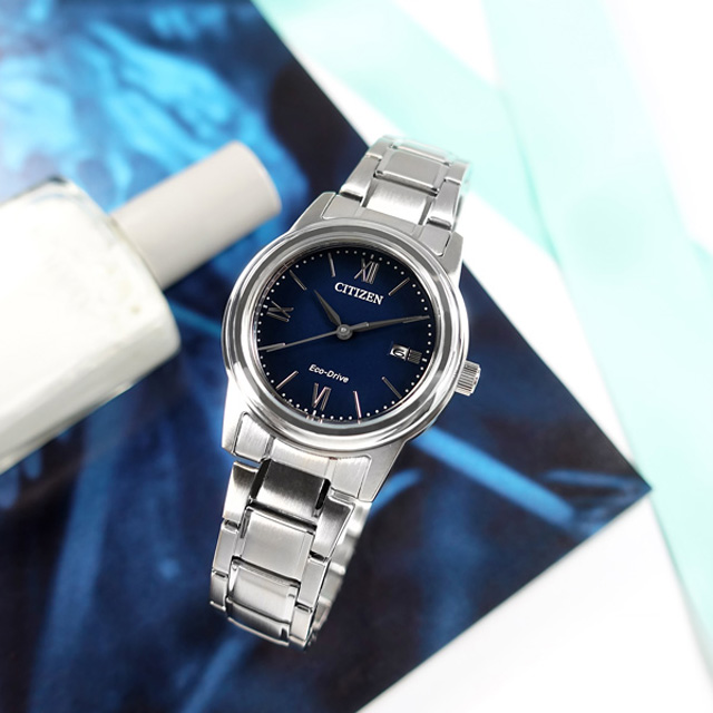 CITIZEN / FE1220-89L / 光動能 簡約優雅 日期 防水100米 不鏽鋼手錶 藍色 30mm