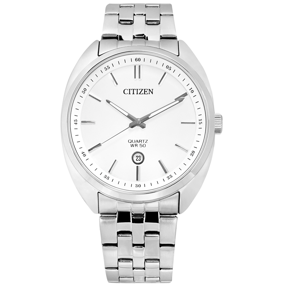 CITIZEN / BI5090-50A / 簡約時尚 礦石強化玻璃 日期 不鏽鋼手錶 白色 42mm