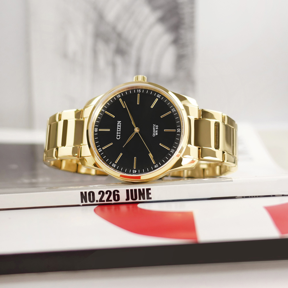 CITIZEN / BH5002-53E / 簡約時尚 礦石強化玻璃 日本機芯 不鏽鋼手錶 黑x鍍金 42mm
