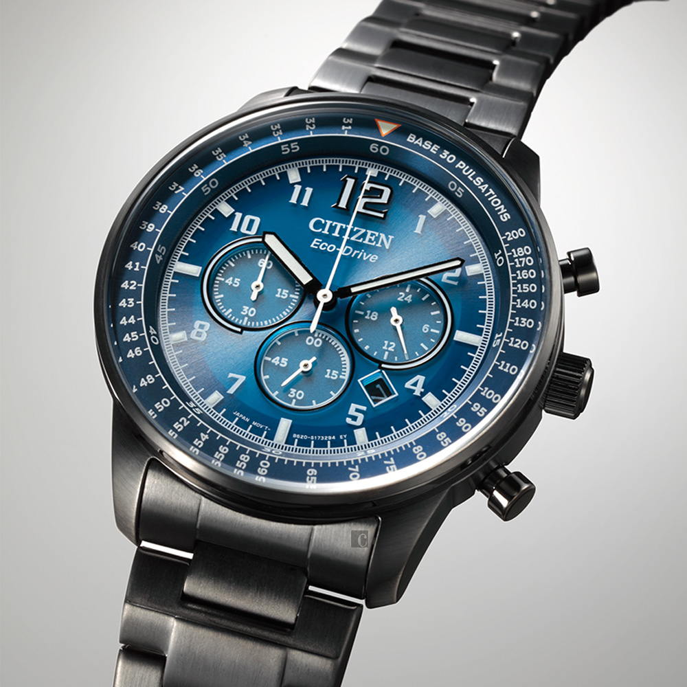 CITIZEN 星辰 光動能紳士計時手錶-黑x藍 CA4505-80L