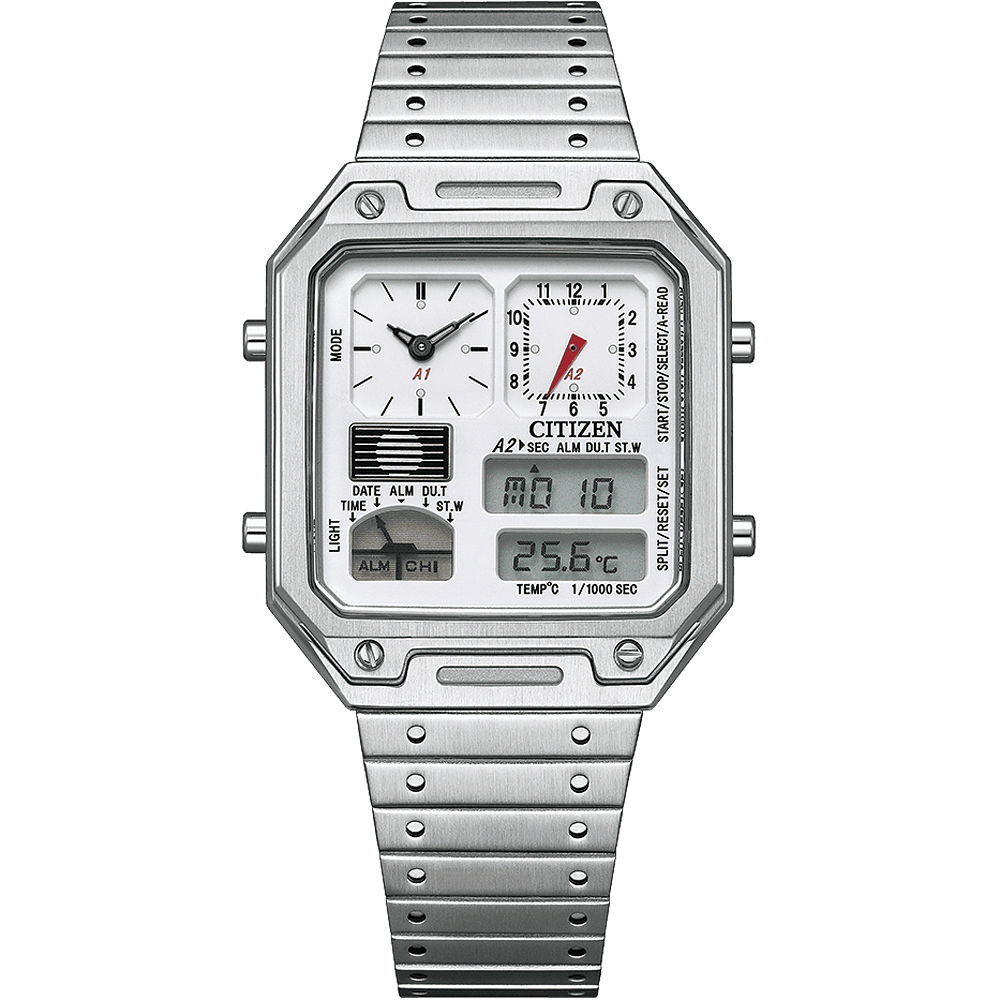 CITIZEN 星辰 Thermo Sensor 80年代復古設計手錶 指針/數位/溫度顯示 JG2120-65A