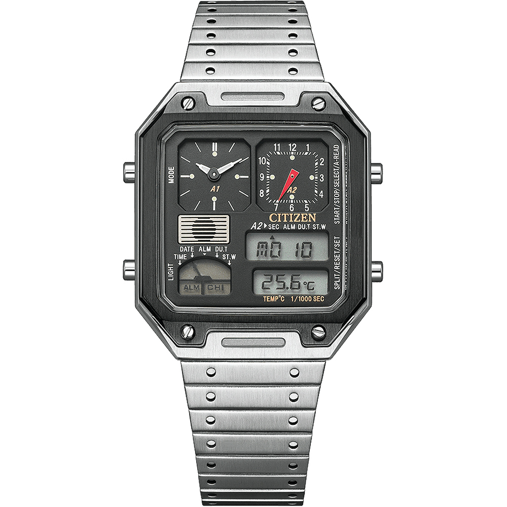 CITIZEN 星辰 Thermo Sensor 80年代復古設計手錶 指針/數位/溫度顯示 JG2126-69E