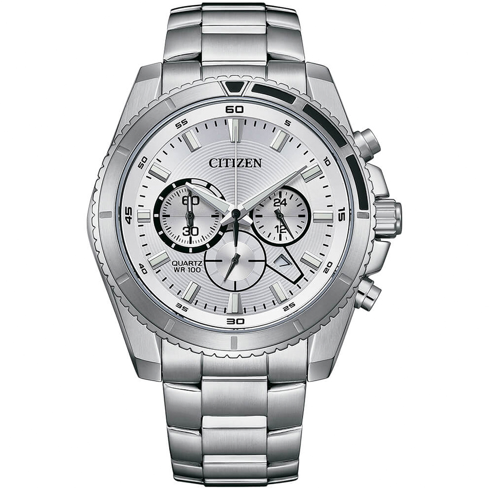 CITIZEN 星辰 Chronograph 紳男計時手錶-銀色面/44mm AN8200-50A