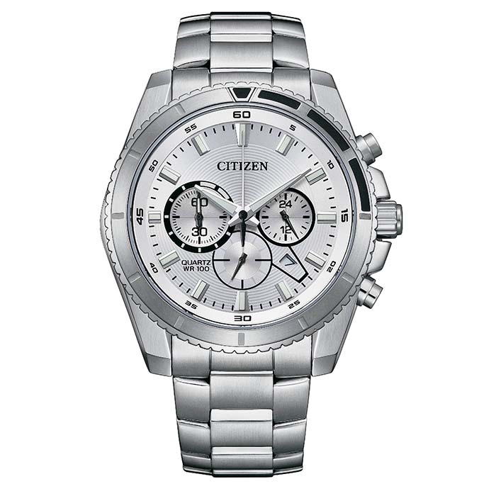 【CITIZEN】星辰 AN8200-50A 鋼錶帶 三眼計時男錶 銀 44mm