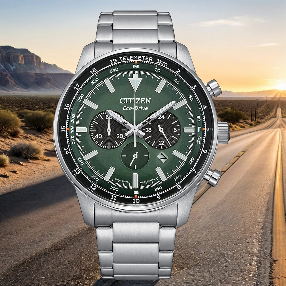 CITIZEN 星辰 賽車風格光動能三眼計時手錶(CA4500-91X)