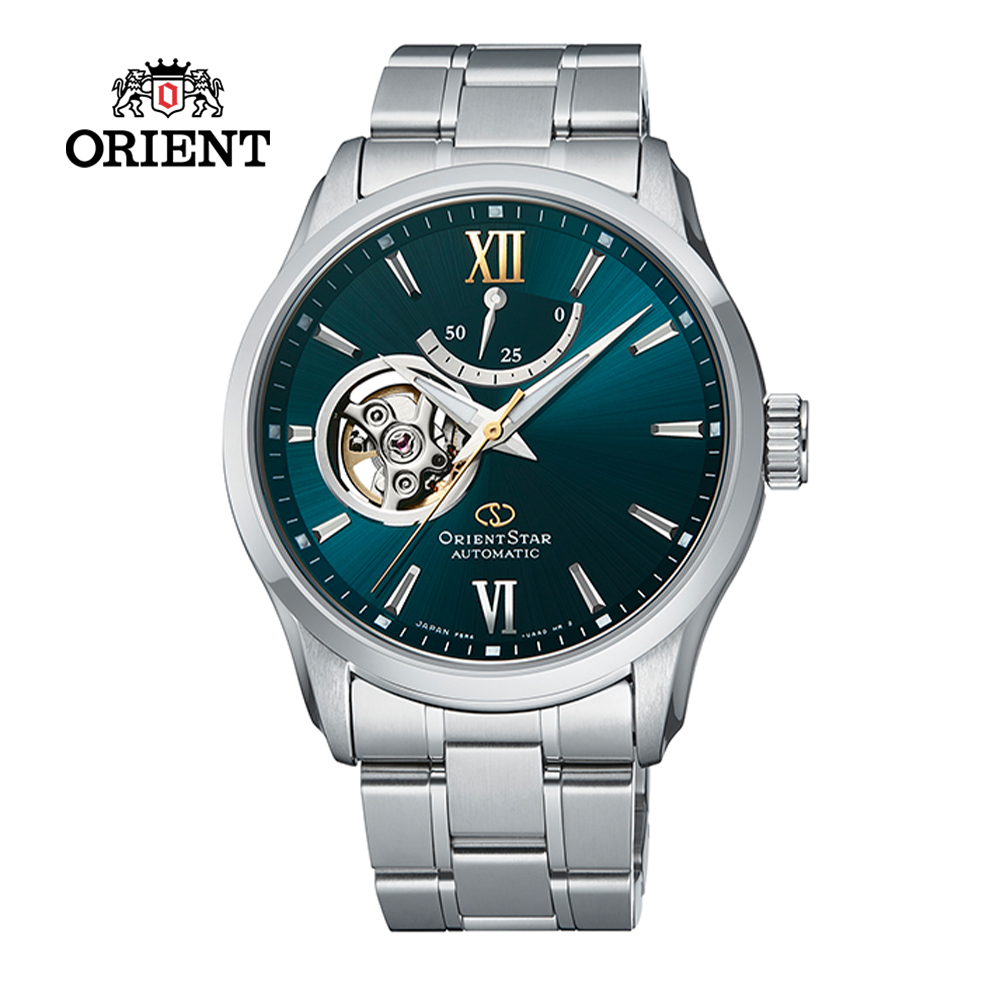 ORIENT STAR 東方之星 OPEN HEART系列 小鏤空機械錶 鋼帶款 RE-AT0002E 綠色-39.3 mm