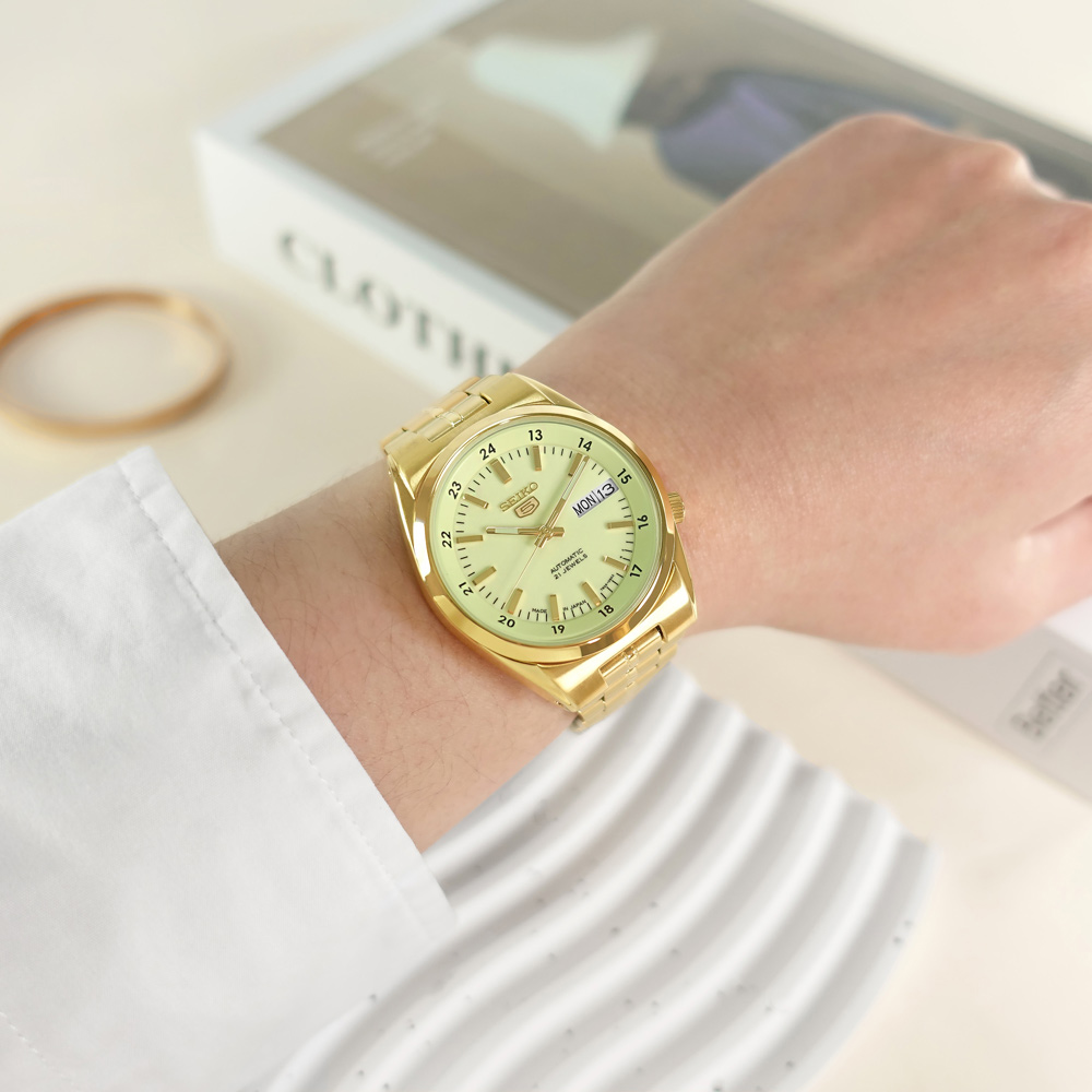 SEIKO 精工 / SNK578J1 / 盾牌5號 機械錶 自動上鍊 夜光 日本製造 螢光綠x鍍金 36mm