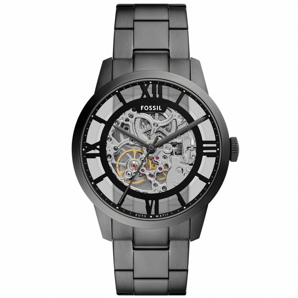 【FOSSIL】公司貨 Townsman 街頭之眼鏤空機械不鏽鋼腕錶/鐵灰 男錶(ME3268)