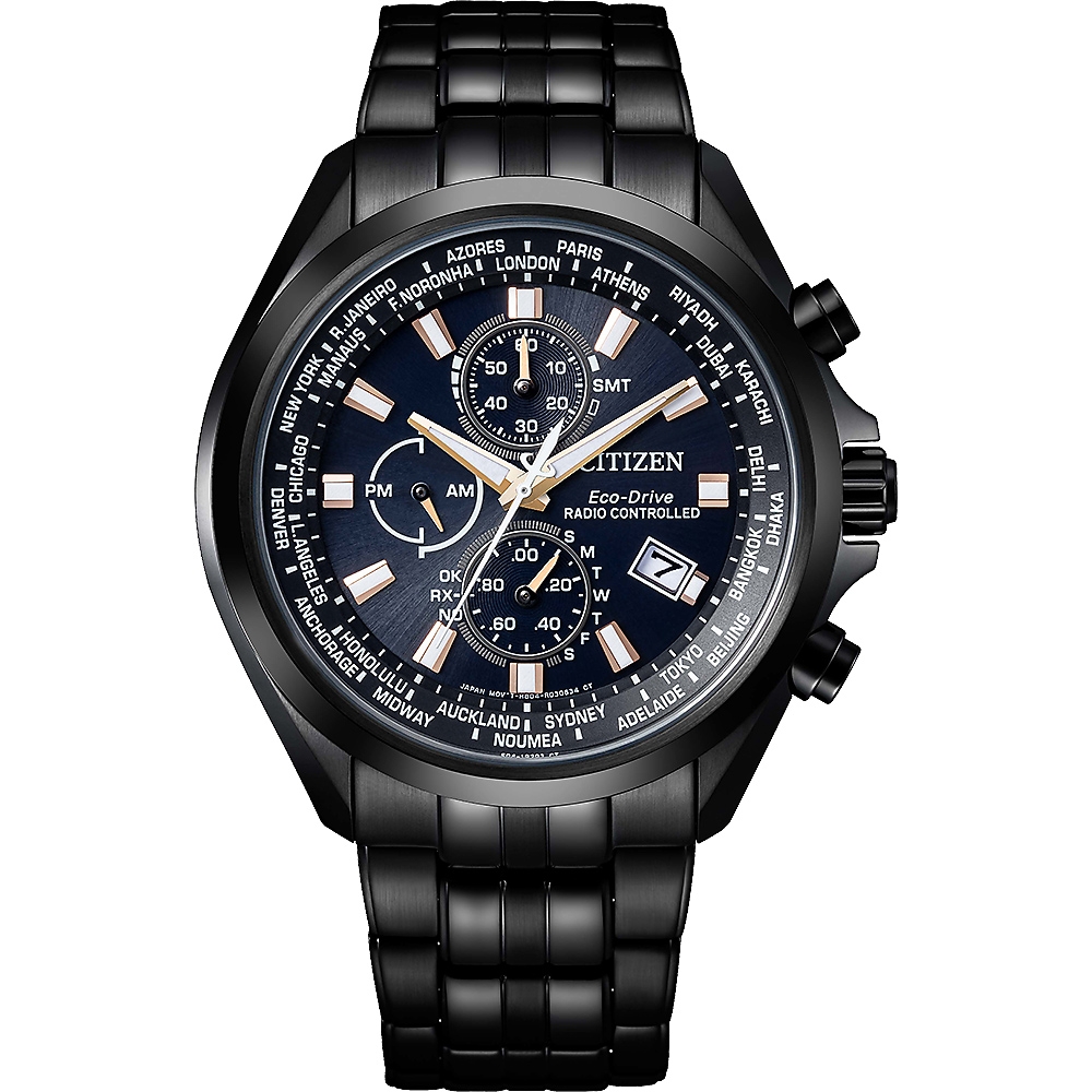 CITIZEN 質感巔峰黑鋼電波光動能腕錶AT8205-83L