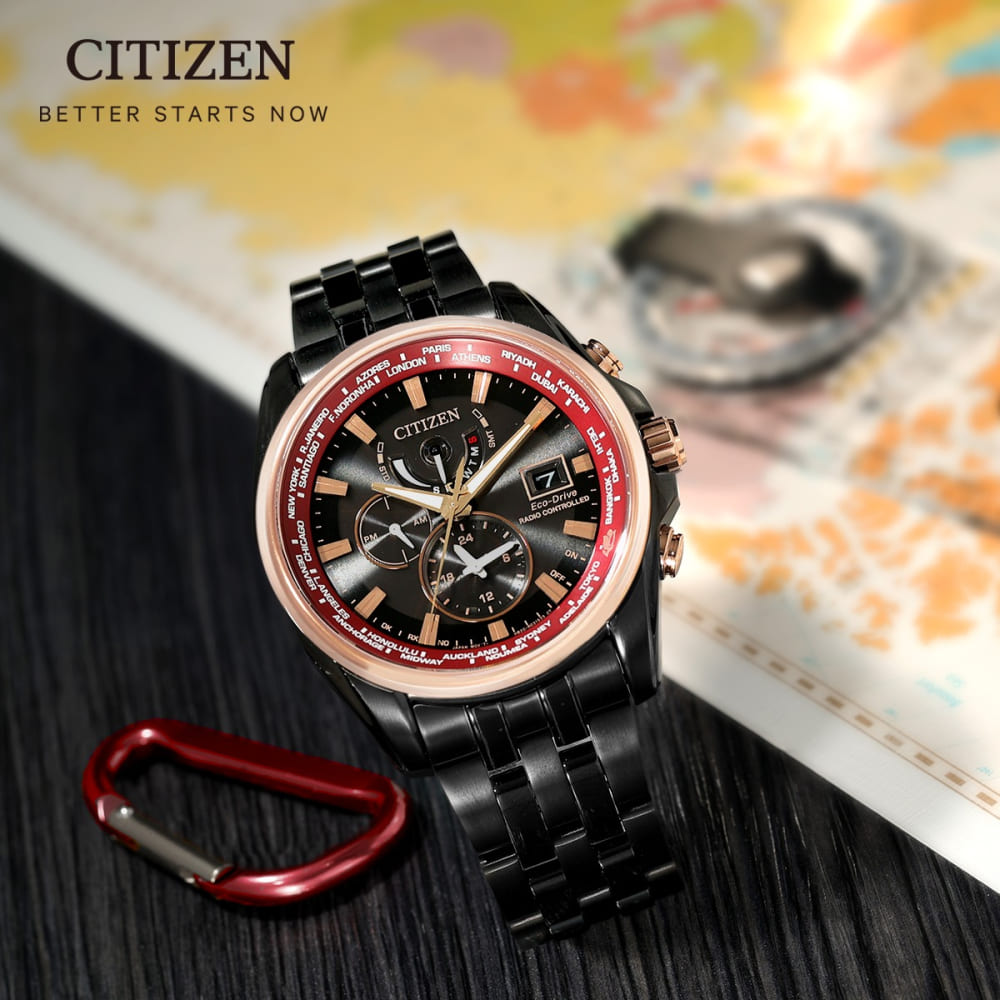 【CITIZEN】星辰 王建民廣告款 25週年 AT9124-88E 鋼錶帶 光動能 三眼電波男錶 黑 44mm
