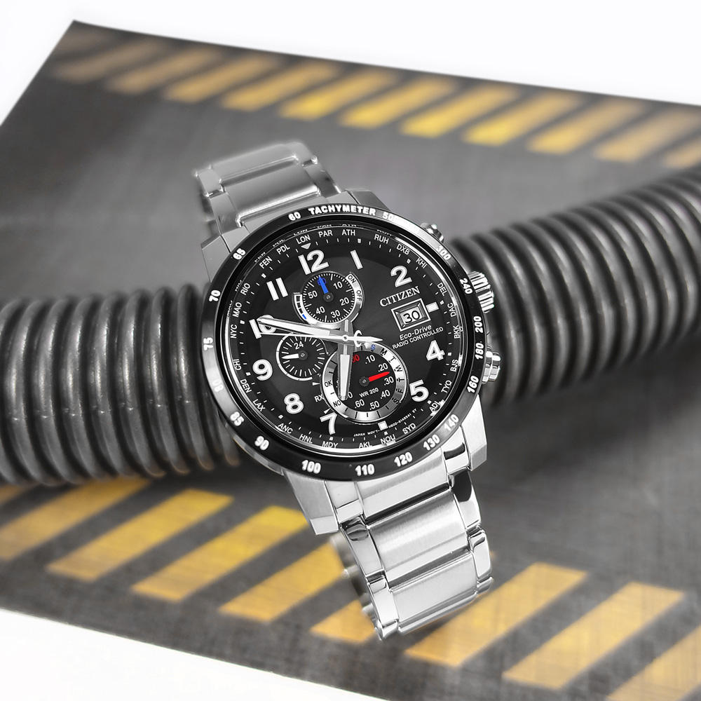 CITIZEN / AT8124-83E / 光動能 電波錶 萬年曆 藍寶石水晶玻璃 不鏽鋼手錶 黑色 43mm