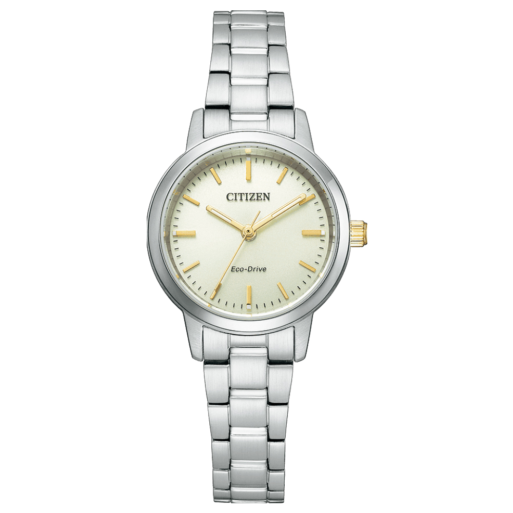 【CITIZEN】星辰 EM0930-58P 對錶 PAIR 鋼錶帶 光動能女錶 銀/米白 27mm