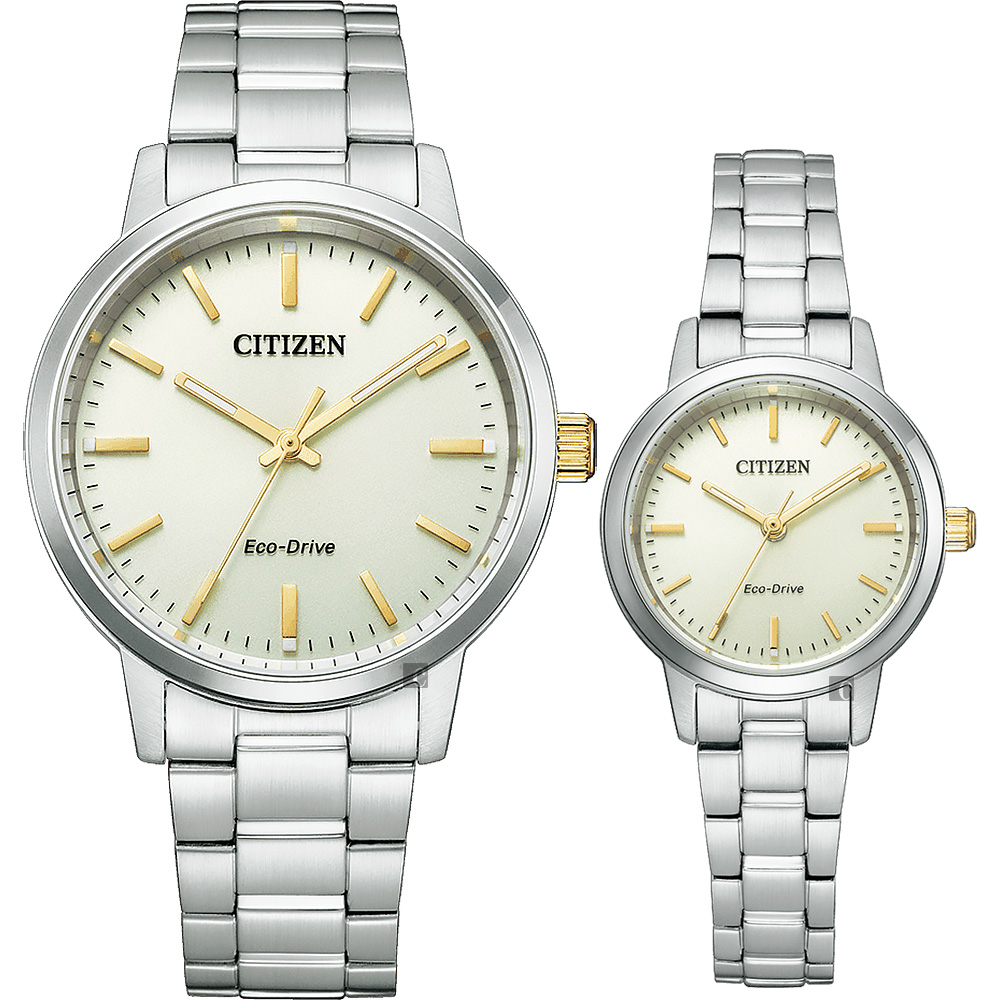 CITIZEN 星辰 光動能情侶手錶 對錶-香檳金(BJ6541-58P+EM0930-58P)