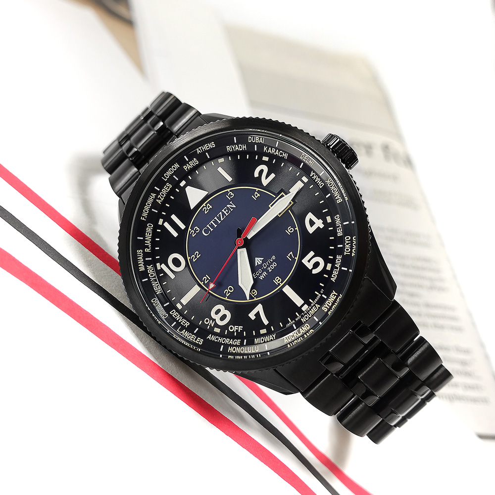 CITIZEN / BX1015-84L / 光動能 世界時間 日期 潛水錶 防水200米 不鏽鋼手錶 鍍黑 44mm