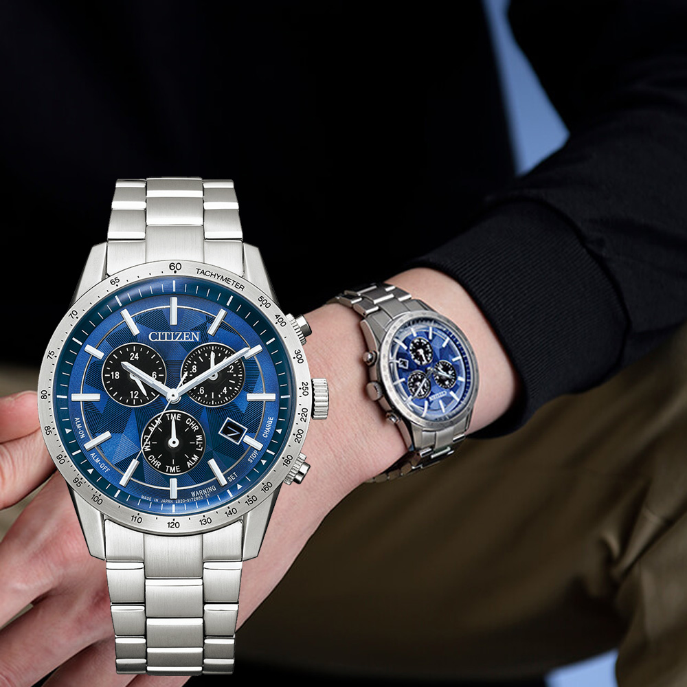 CITIZEN 星辰 限量 日本•藍 光動能紳士計時手錶 BL5590-55L