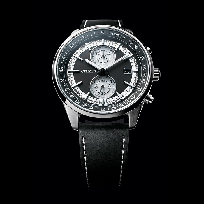 【CITIZEN】星辰 雅痞質感 藍寶石鏡面 皮革錶帶 光動能 計時男錶 CA7030-11E 黑/銀 41mm