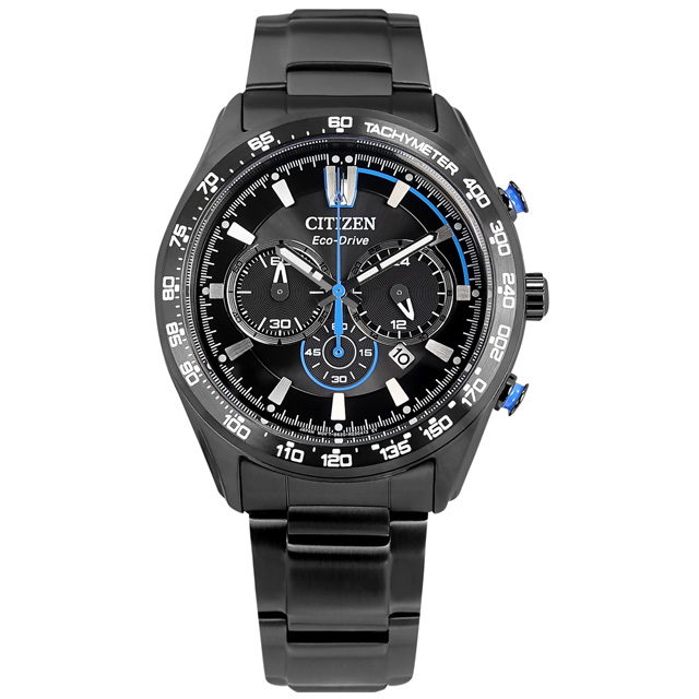 CITIZEN / CA4485-85E / 光動能 潮流時尚 三眼計時 日期 防水100米 不鏽鋼手錶 鍍黑 43mm