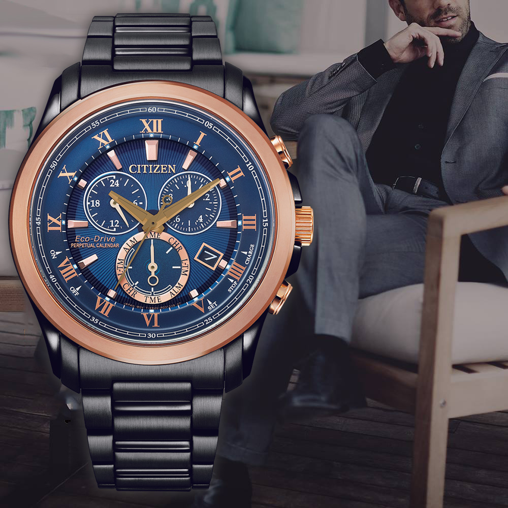 CITIZEN 星辰 亞洲限定 聖誕節推薦款光動能萬年曆手錶-午夜藍 BL5546-81L