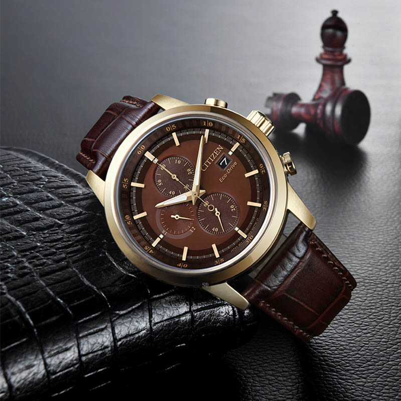 【CITIZEN】星辰 亞洲限定款 皮錶帶 光動能 三眼計時男錶 CA0612-14X 玫瑰金/咖啡 43mm