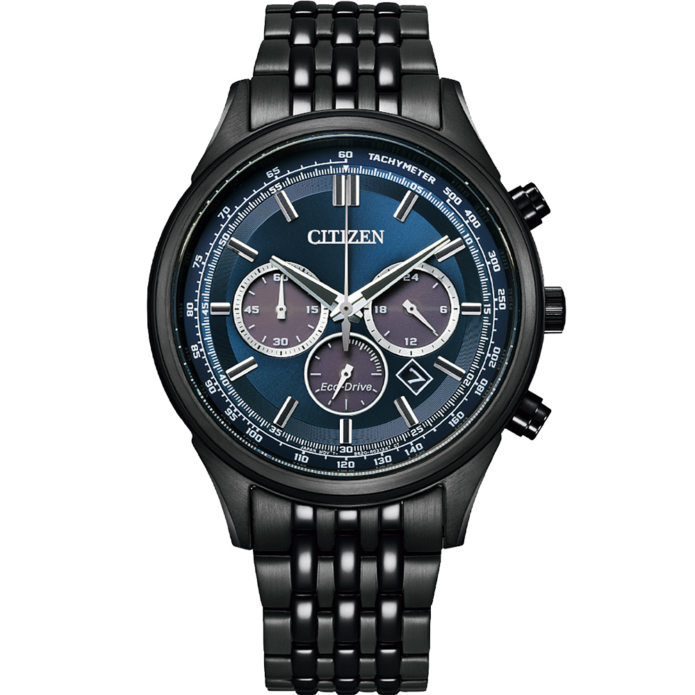 CITIZEN 星辰 亞洲限定 情人節推薦款 光動能計時手錶-黑X冰川藍 CA4418-82L